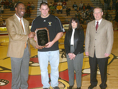 GLIAC Commissioner Dell Robinson, Jake Visser, Carma Burcham and Tom Kirinovic are shown at Saturday's presentation (Photo by Sandy Gholston)