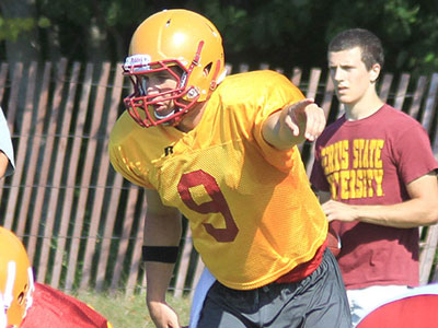 Junior QB Tom Schneider calls out the play during practice this past weekend (Photo by Zeke Jennings, Big Rapids Pioneer)