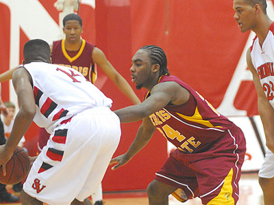 FSU's Josh Young pressures the ball in Tuesday's GLIAC Quarterfinal (Photo by Rob Bentley)