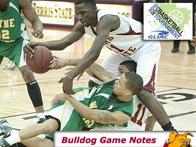 The Bulldog men's basketball team visits Saginaw Valley State for the GLIAC Quarterfinals (Photo by Ed Hyde)