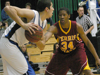FSU freshman Daniel Sutherlin defends the ball in Monday's game (Photo by Sandy Gholston)