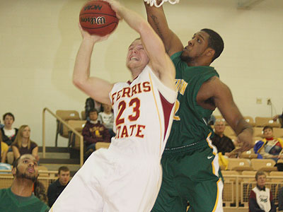 FSU's Jon Yeazel tries to score in Saturday's game versus Tiffin (Photo courtesy of Big Rapids Pioneer)