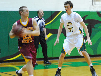 Ferris' Jon Yeazel holds onto the ball in Thursday's contest (Photo by Rob Bentley)