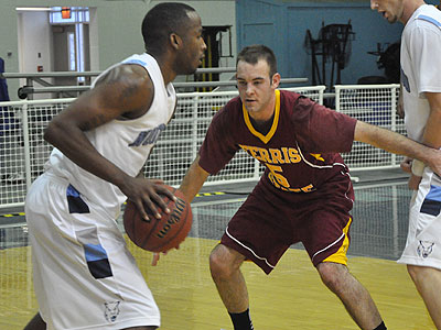 FSU senior Matt DeHart plays defense in Saturday's road game at Northwood (Photo by Rob Bentley)
