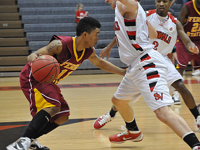 Senior Darien Gay looks for room to move at SVSU (Photo by Rob Bentley)