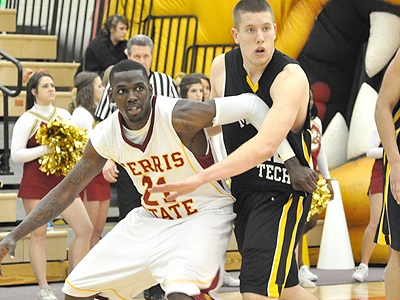 FSU senior Lou Williams works for position against Michigan Tech (Photo by Rob Bentley)
