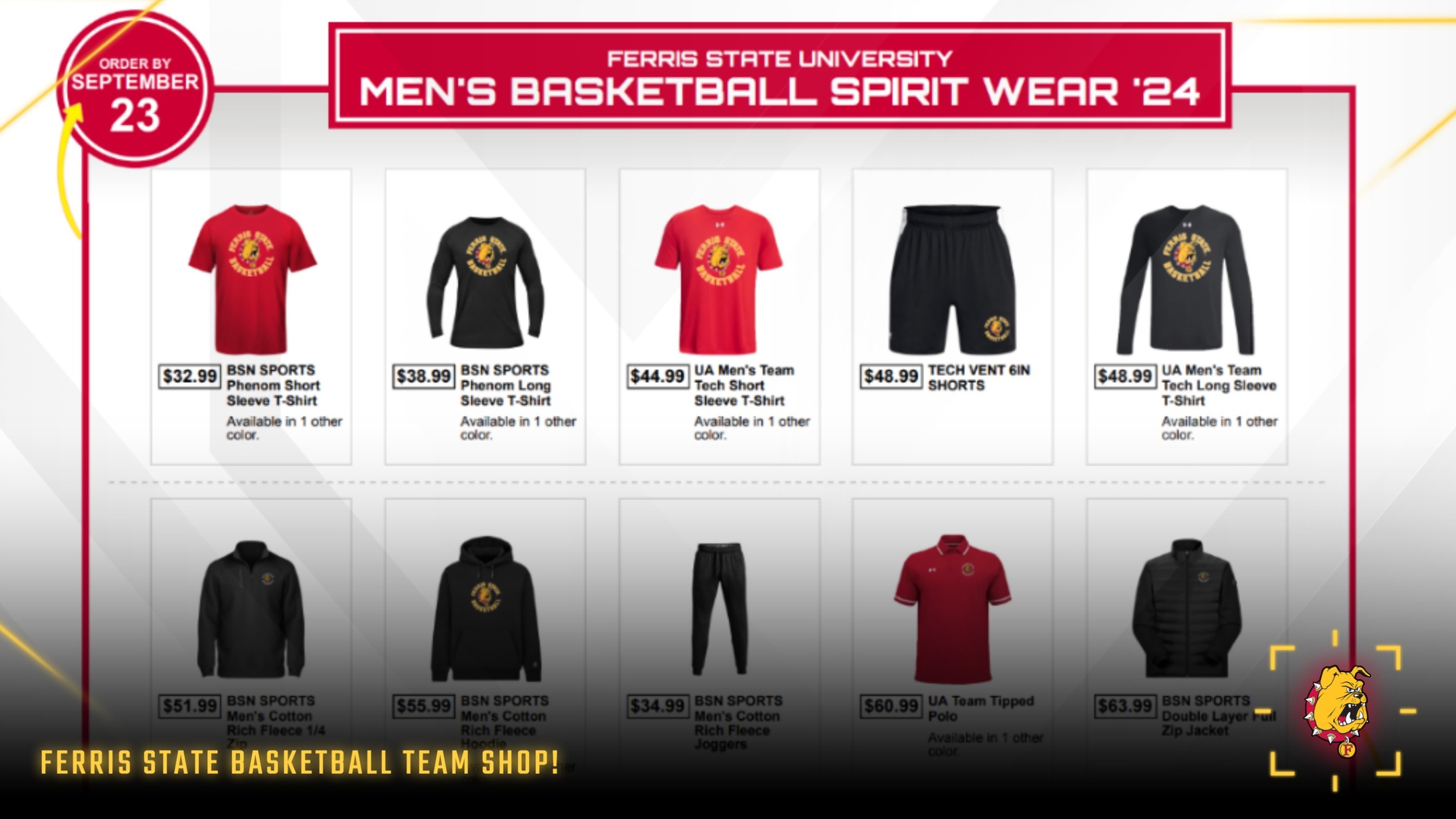 ORDER NOW! Ferris State Men's Basketball Team Shop Open Until Sept. 23!