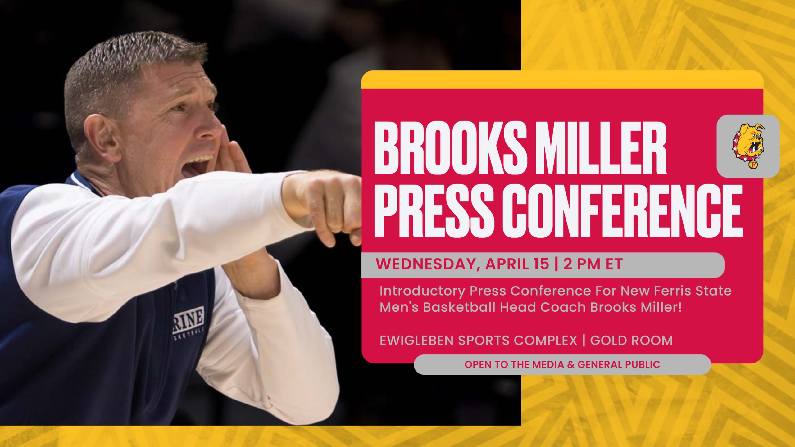 Ferris State To Formally Introduce New Men's Basketball Coach Brooks Miller On Wednesday; Open To Public
