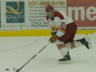 Blair Riley scored two of the Bulldogs' four power-play goals in the 5-1 win versus Bowling Green State. (Photo by Joe Gorby)