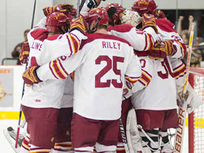 The 2009-10 FSU hockey team is celebrating notable success both athletically and academically.  (Photo by Ed Hyde).