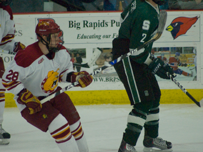 Freshman Kyle Bonis played a part in Friday's victory over Michigan State with a second-period score. (Photo by Joe Gorby)