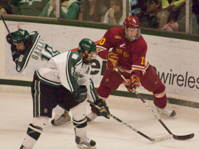 Justin Menke netted his second goal of the series against Michigan State with a goal in Saturday's tilt.  (Photo by Joe Gorby)