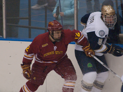 Aaron Lewicki had a goal and an assist in the Bulldogs' 5-2 win over Notre Dame.  (Photo by Joe Gorby)