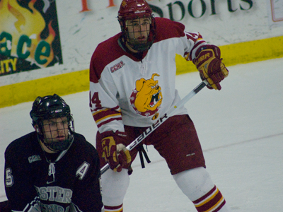 Todd Pococke's two goals help lead 12th-ranked Ferris State to a school-record tying 11th straight home victory.  (Photo by Joe Gorby)