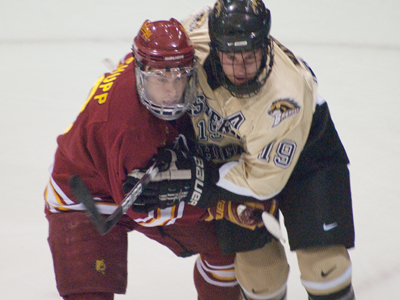 Senior Cody Chupp battles for position during Saturday's 1-1 overtime tie at Western Michigan in the regular-season finale. (Photo by Joe Gorby)