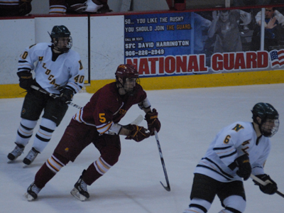 Aaron Schmit accounted for Ferris State's only score in 3-1 loss at Northern Michigan.  (Photo by Joe Gorby)