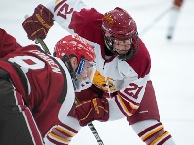 Senior Nate Hennig netted the game-winning goal and was recognized as the contest's first star.  (Photo by Ed Hyde)