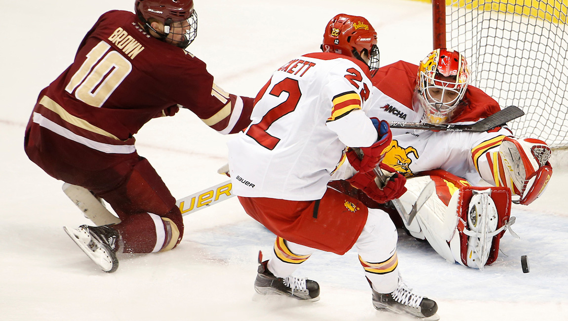 Mackin's Early Goal & Kapelmaster's Huge Night Give Ferris State OT Deadlock Against #6 Boston College