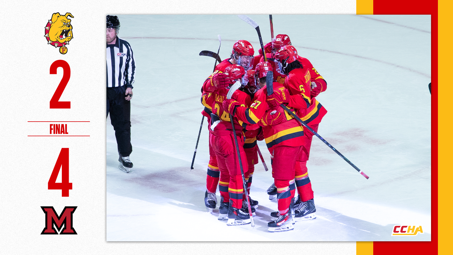Ferris State Hockey Suffers 4-2 Setback to Miami (Ohio) in GLI Third Place Game