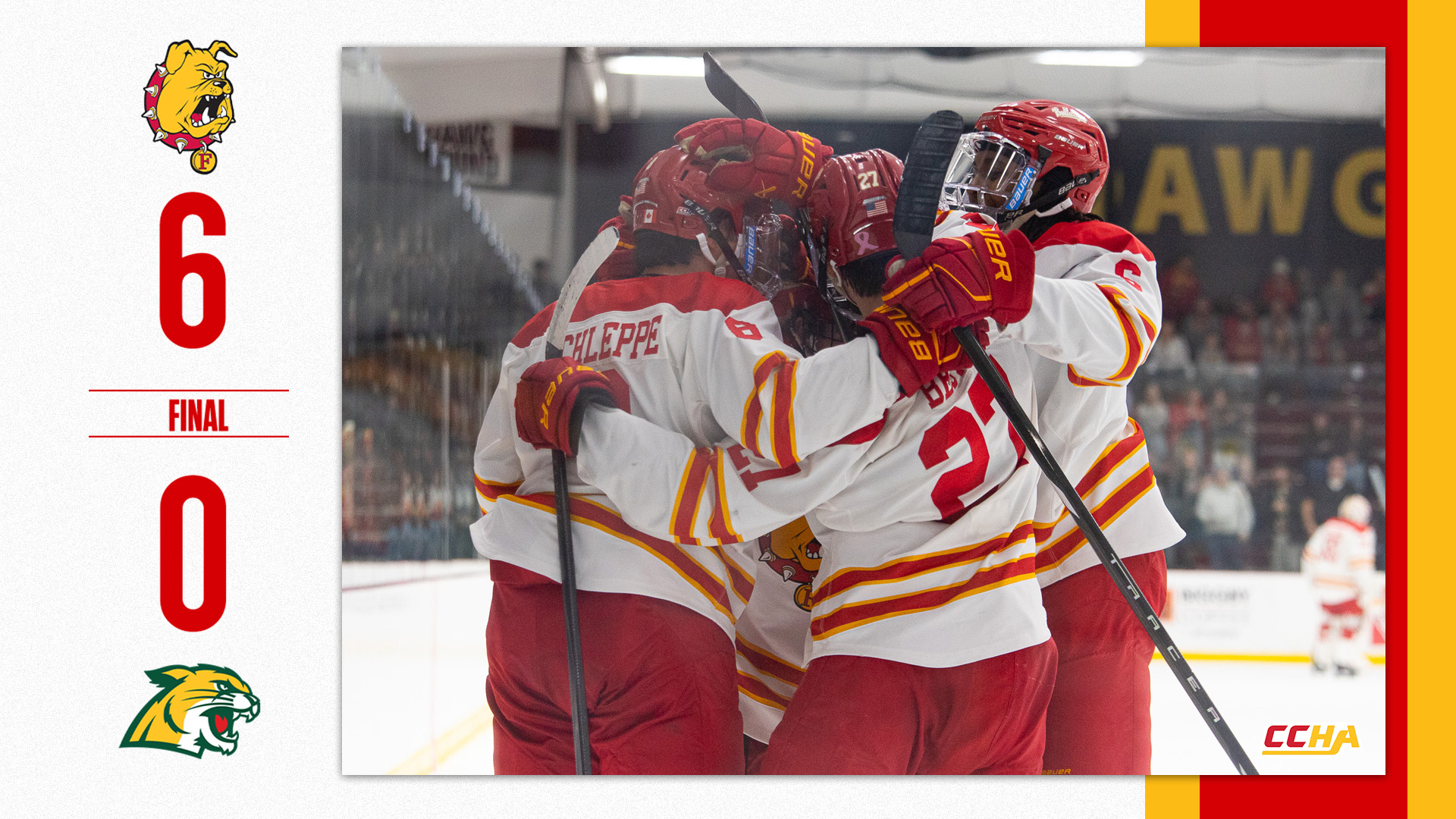 Bulldog Hockey Rolls to 6-0 Win Over Northern Michigan in Final Home Game of 2025-26