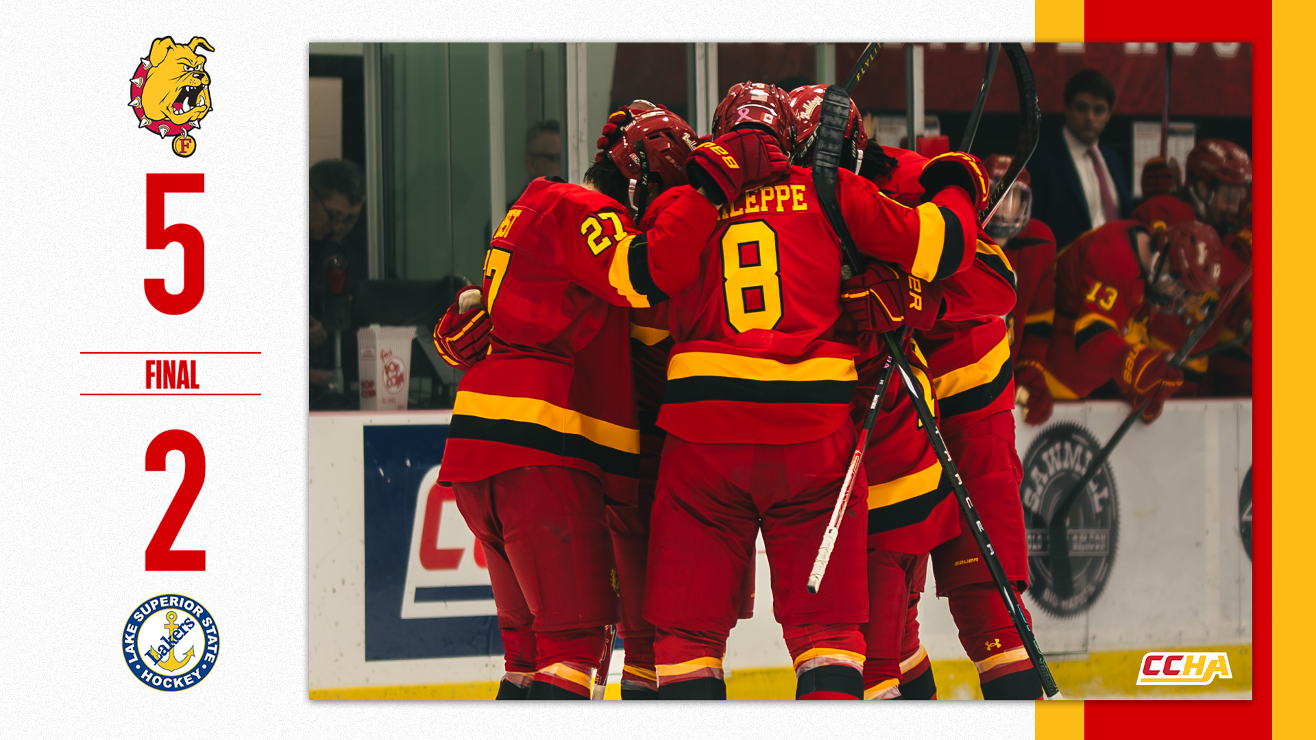 Ferris State Hockey Clinches Mason Cup Playoffs Spot With 5-2 Win Over Lake State