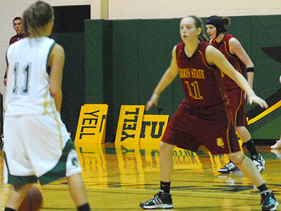 The Bulldogs' Becci Houdek sets up defensively in Thursday's game at Tiffin (Photo by Rob Bentley)