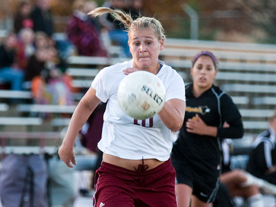 Bri Borgman accounted for both Bulldog goals in a 2-0 home decision over Michigan Tech.  (Photo by Ben Amato)