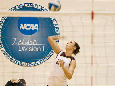 Senior Kristy Gilchrist's match-best tying 13 kills help lead Ferris to a season-opening victory.