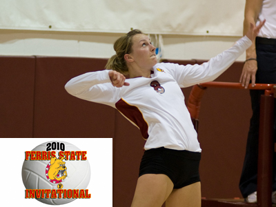 Ashley Huntey's 14 kills against Glenville State helped Ferris State improve to 2-0 for the 2010 campaign.  (Photo by Ed Hyde)